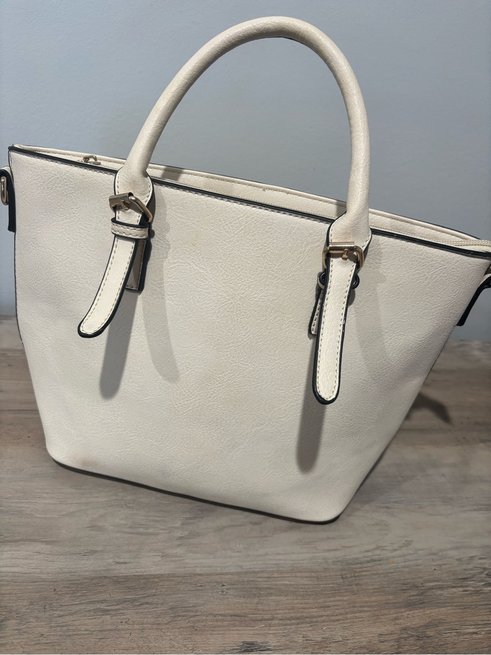 Structured Cream Tote with Gold Accent Hardware